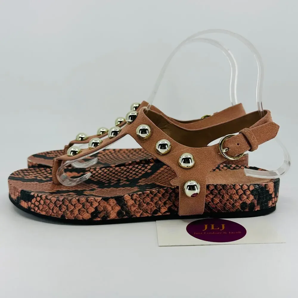 Marc Fisher Women's Indie Snakeskin Print Studded Toe Post Sandals Size 6.5